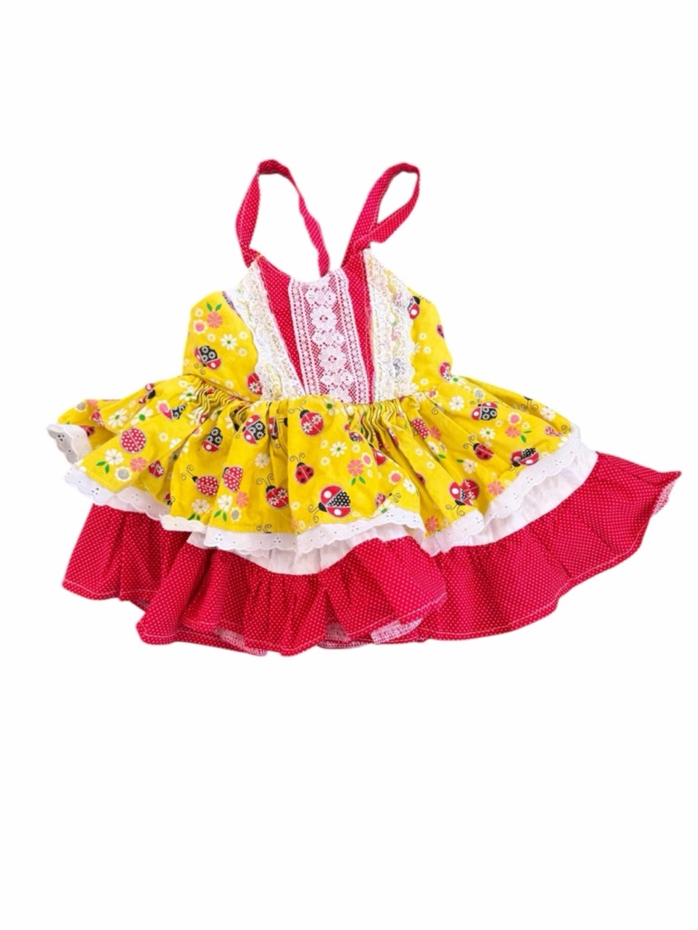 Girls' Yellow & Pink Ruffle Summer Dress with Lace